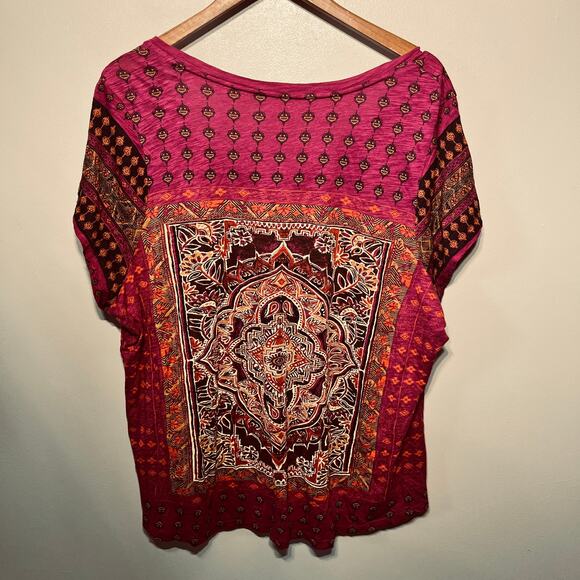 Lucky Brand Top Tunic Fuchsia Pink Knit Boho Artsy Scoop Neck Comfy Casual 2X - Picture 4 of 6